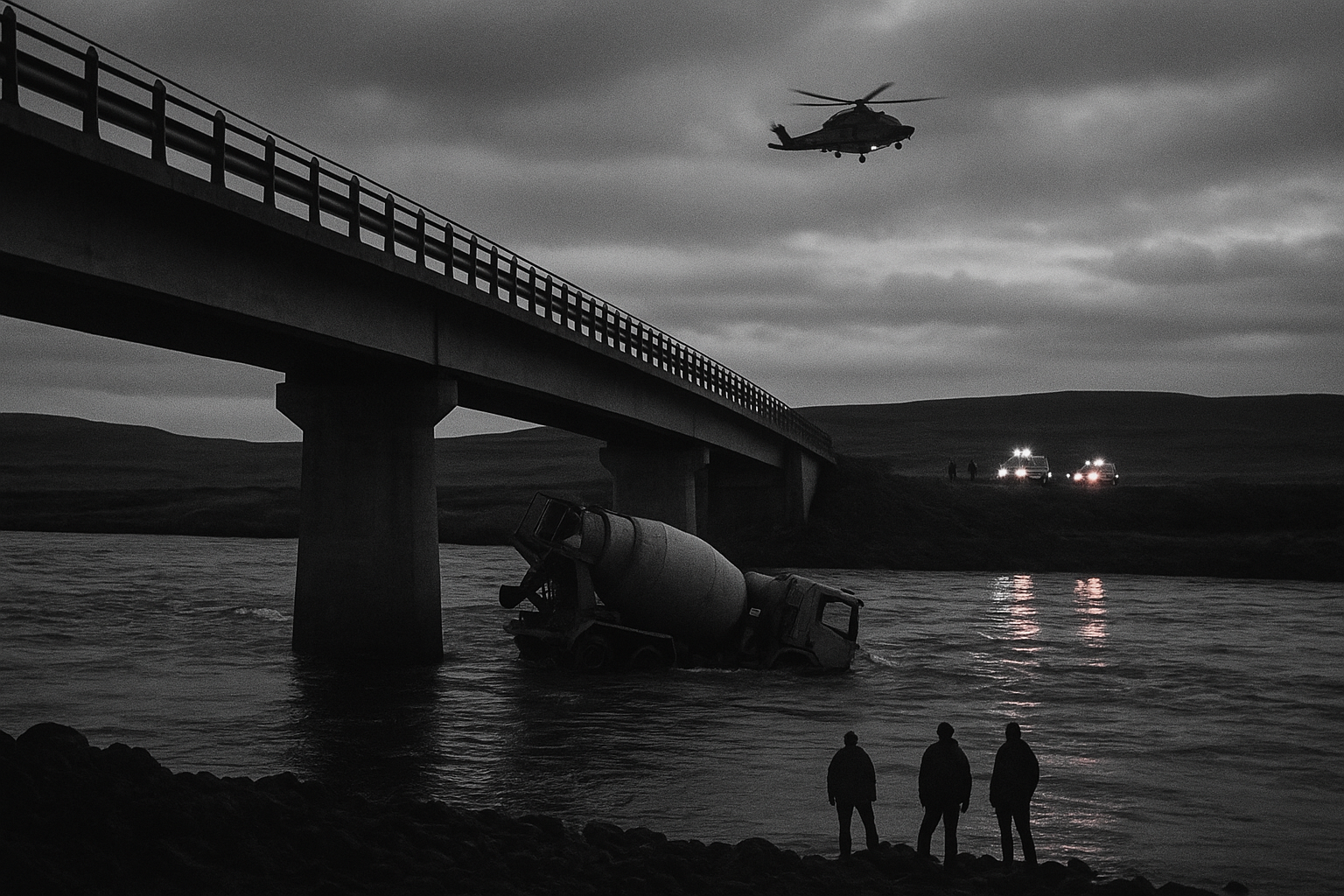 Concrete truck plunges into Þjórsá, bridge rescue halts key rural crossing