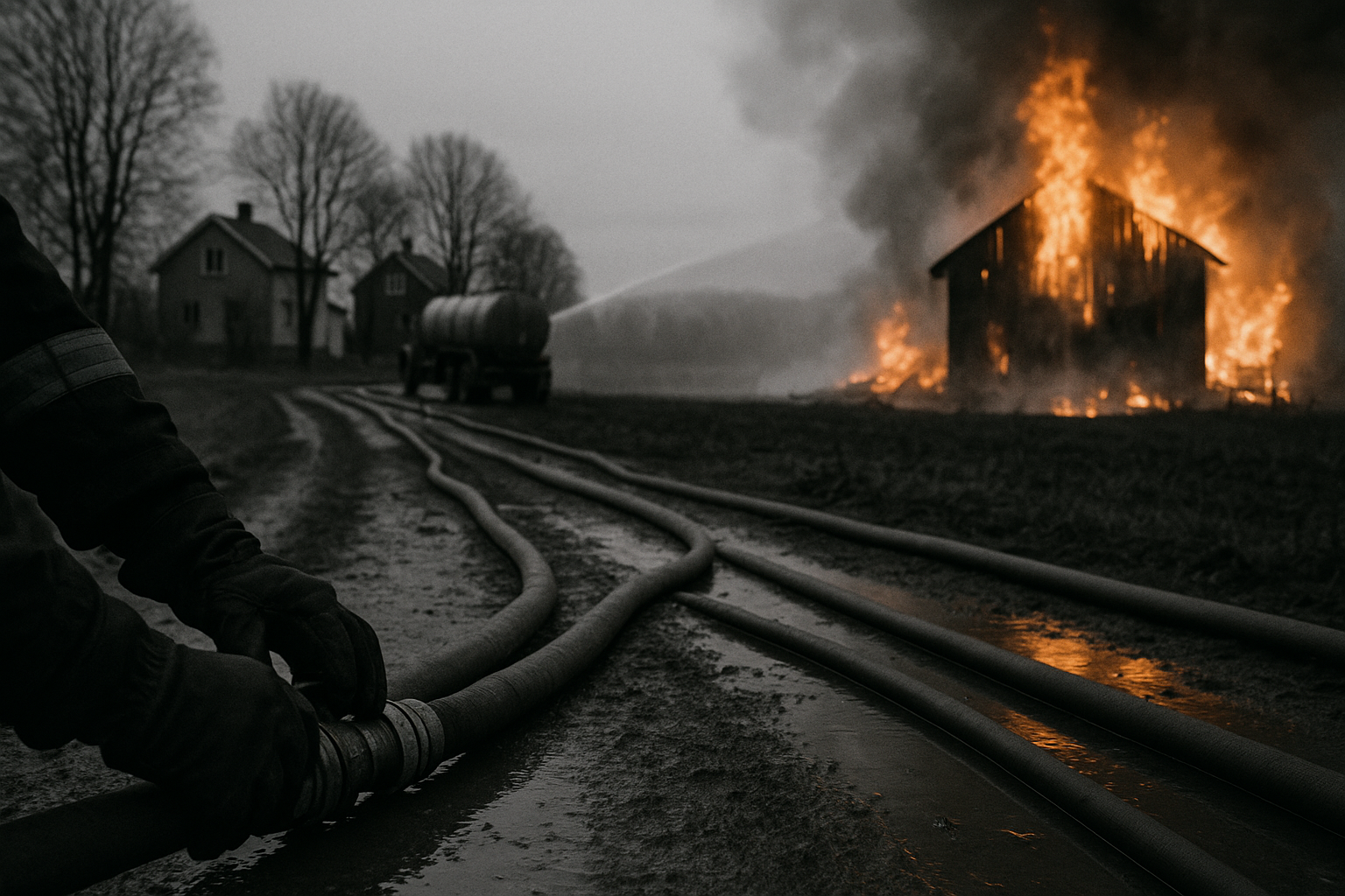 Levanger barn fire engulfs pig farm, building deemed lost, nearby houses under protection