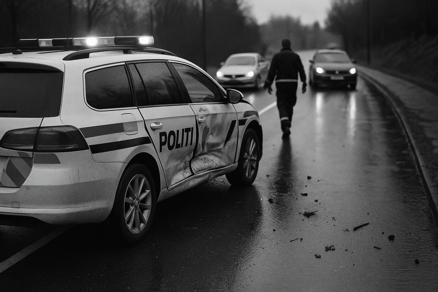 Police car struck in Skien, officer sent to hospital, patrol work interrupted during assignment
